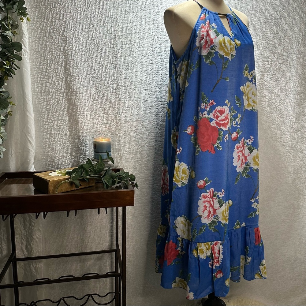 Mlle Gabrielle Blue Dress with Floral Accents